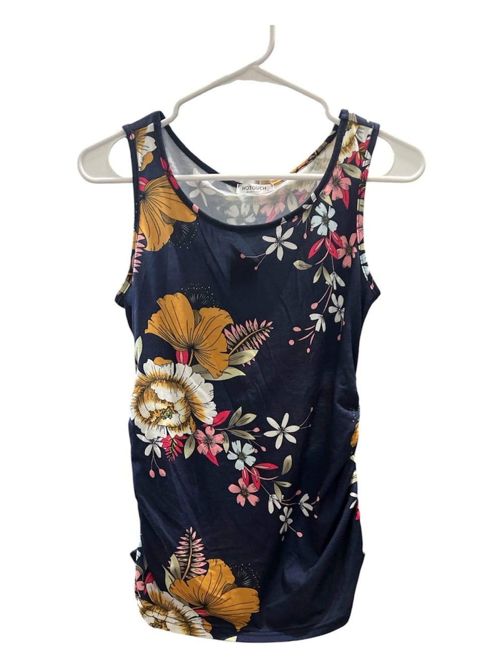 Navy Floral Tank Top with Mustard Blooms